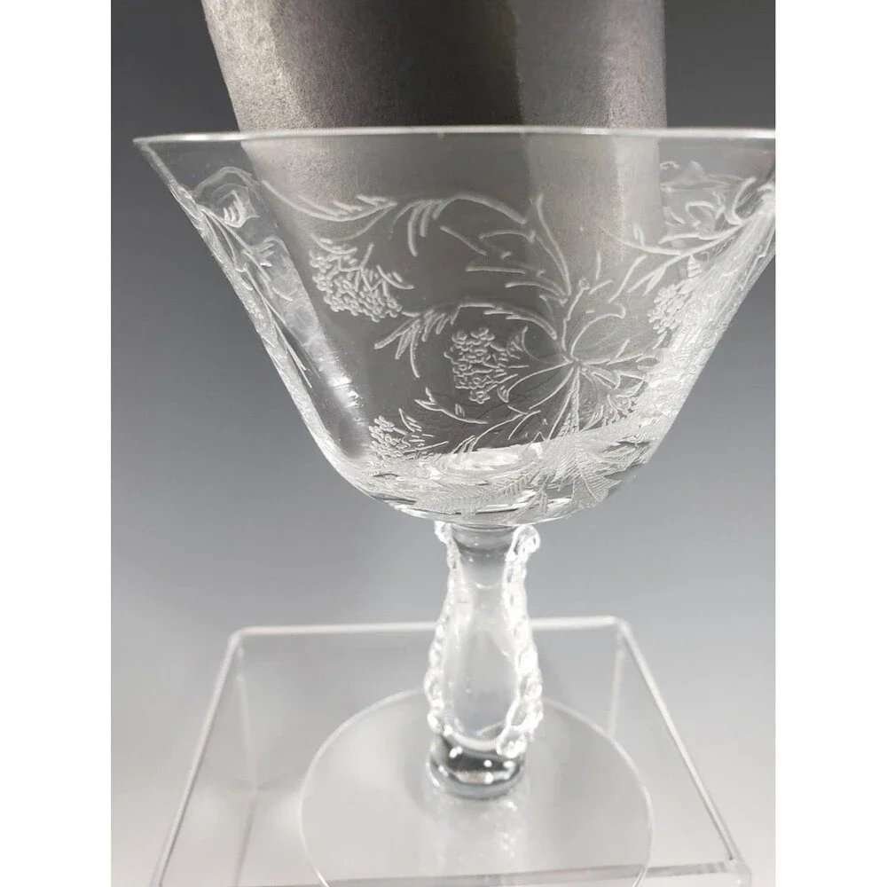 Fostoria Glass Heather Etch Champagne Coupe Glasses Set of 2 Sherbert  Vintage